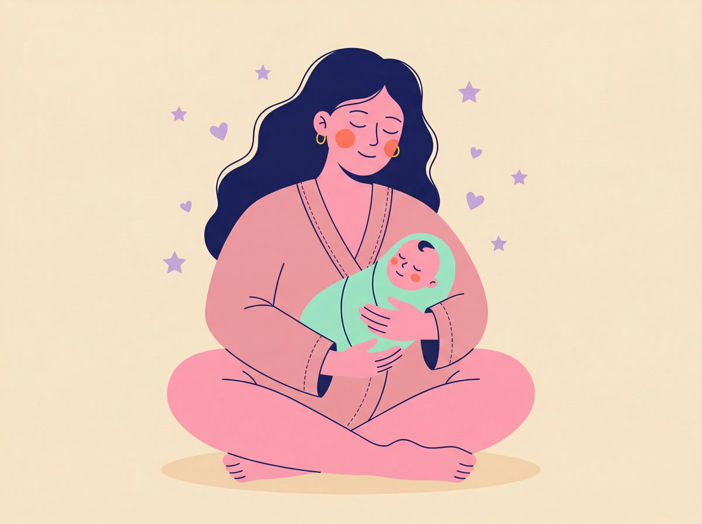 Illustration mère et bébé, moment de repos post-partum